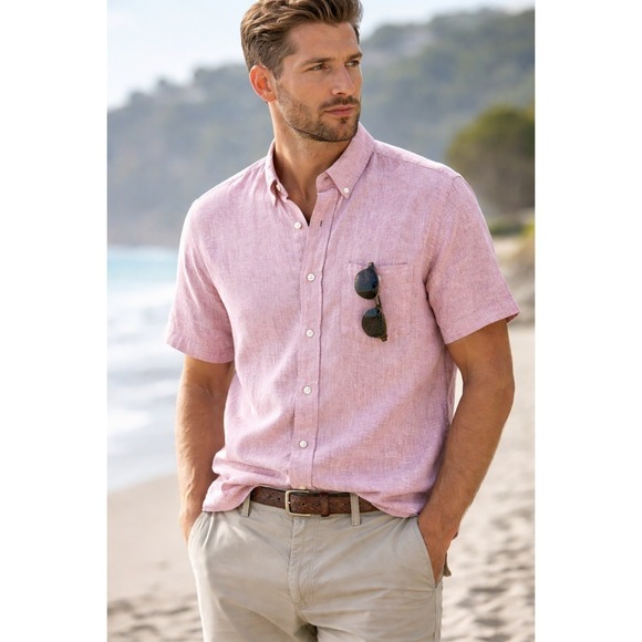 Other - Coastal Beach Resort Washable Linen Blend Pink Button Up Size Medium